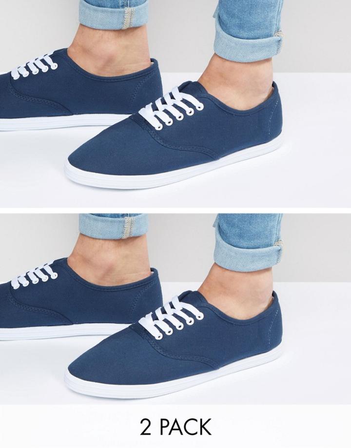 Asos Sneakers 2 Pack In Navy Save 20%