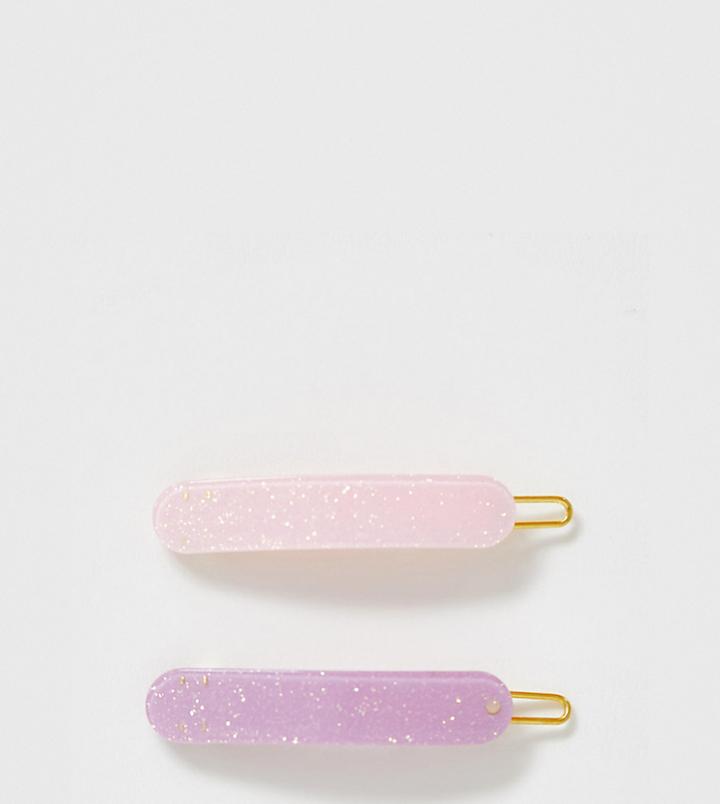 Designb London Pink Glitter Resin Hair Clips 2 Pack - Pink