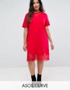 Asos Curve T-shirt Dress With Lace Inserts - Red