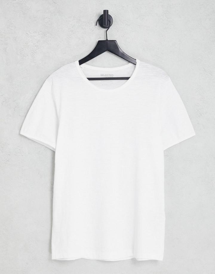 Selected Homme Raw Edge T-shirt In White
