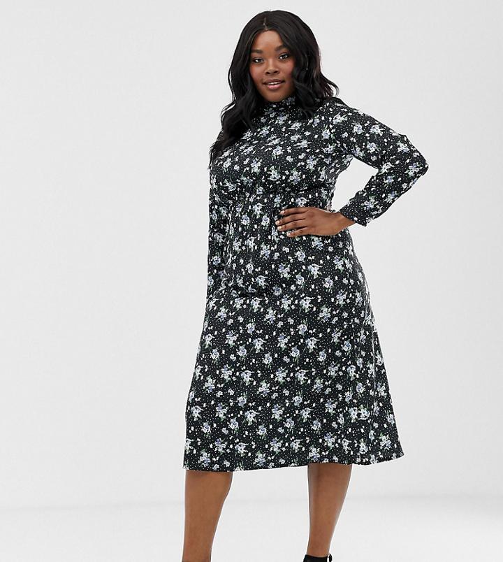 Uttam Boutique Plus Floral Long Sleeve Maxi Dress-black