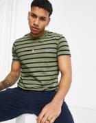 Original Penguin Icon Logo Breton Stripe T-shirt In Deep Lichen Green