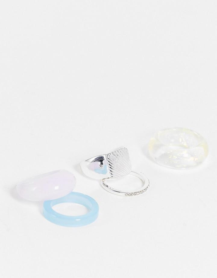 Topshop X5 Multipack Resin Rings In Pastel