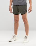 Asos Jersey Runner Shorts With Contrast Piping In Khaki - Forest Night