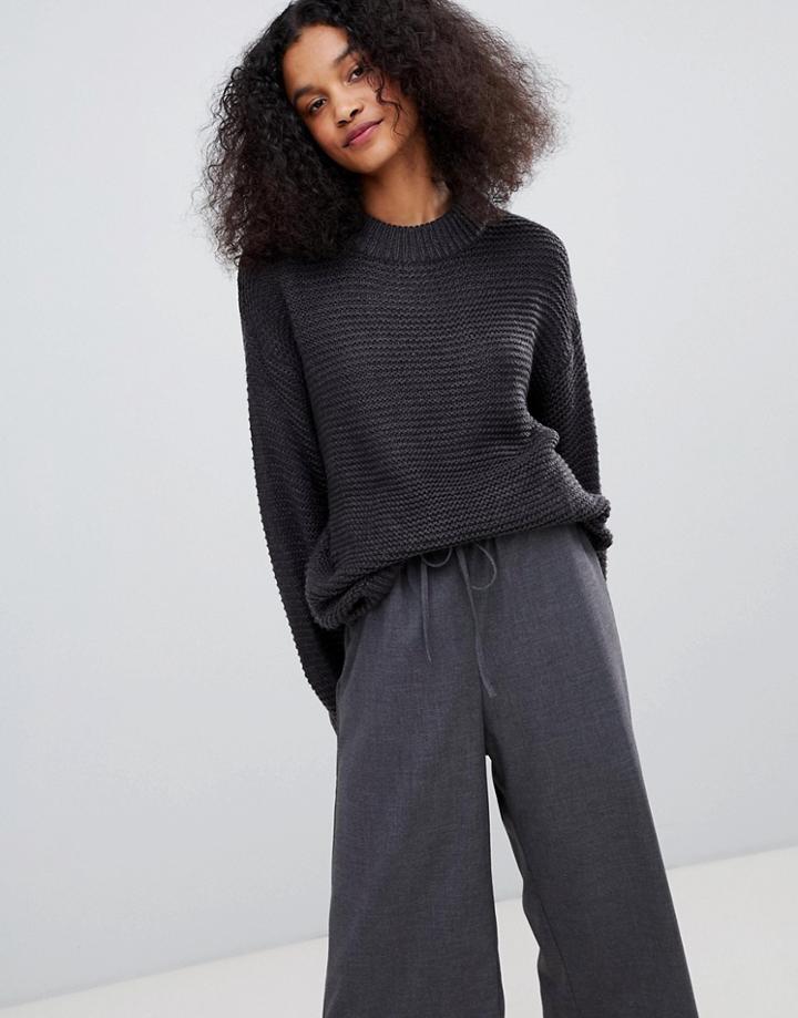 Monki Round Neck Long Sweater - Gray