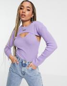 Asos Design Knitted Cami With Cropped Sweater In Lilac-purple