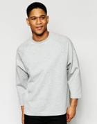 Asos Bonded Jersey Sweatshirt In Gray With Half Sleeve - Gray Marl
