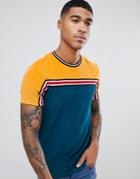 Asos Design T-shirt In Towelling With Contrast Yoke And Taping - Multi