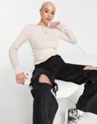 New Look Ribbed Crew Neck Knitted Sweater In Off White