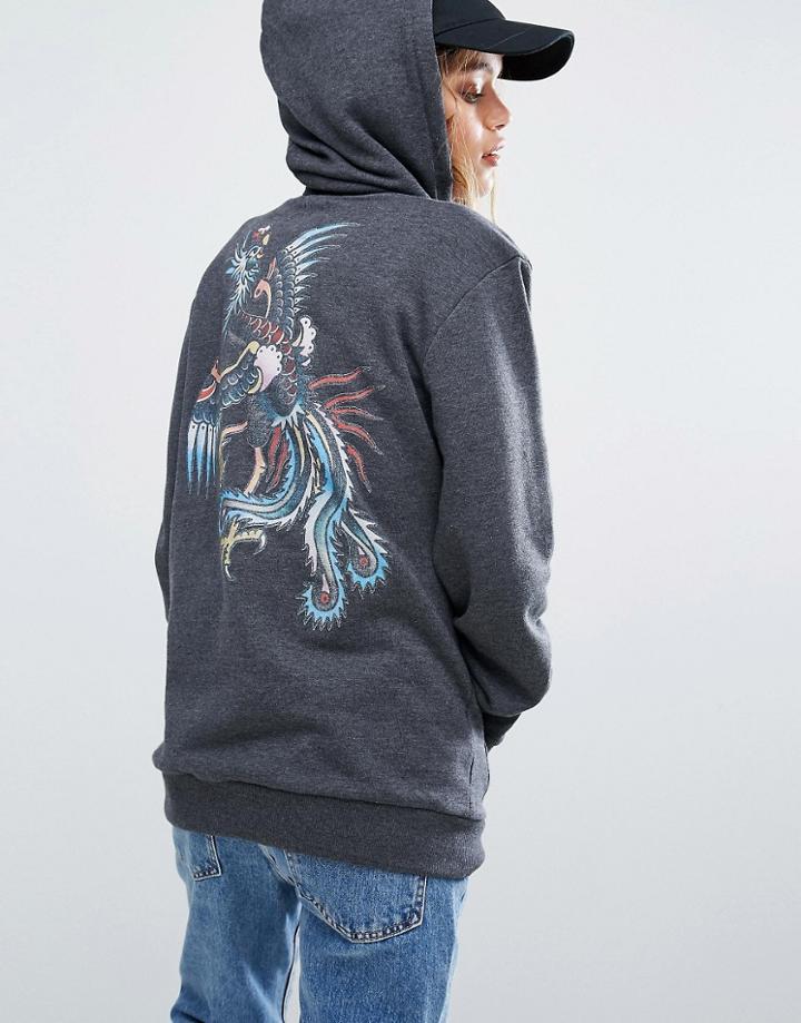 Rvca Oversized Boyfriend Hoodie With Phoenix Back Graphic - Black