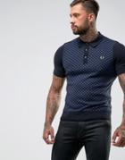 Fred Perry Tonal Gingham Knitted Polo Shirt In Navy - Navy
