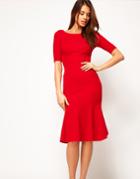 Asos Petite Exclusive Seamed Bodycon Dress With Trumpet Hem - Red