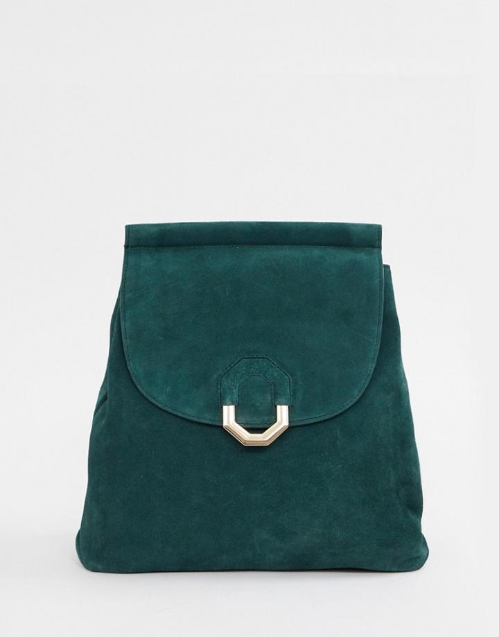 Asos Design Suede Backpack With Hexagonal Ring Detail - Green