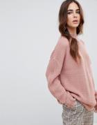 Fashion Union High Neck Sweater In Multi Rib Knit - Pink