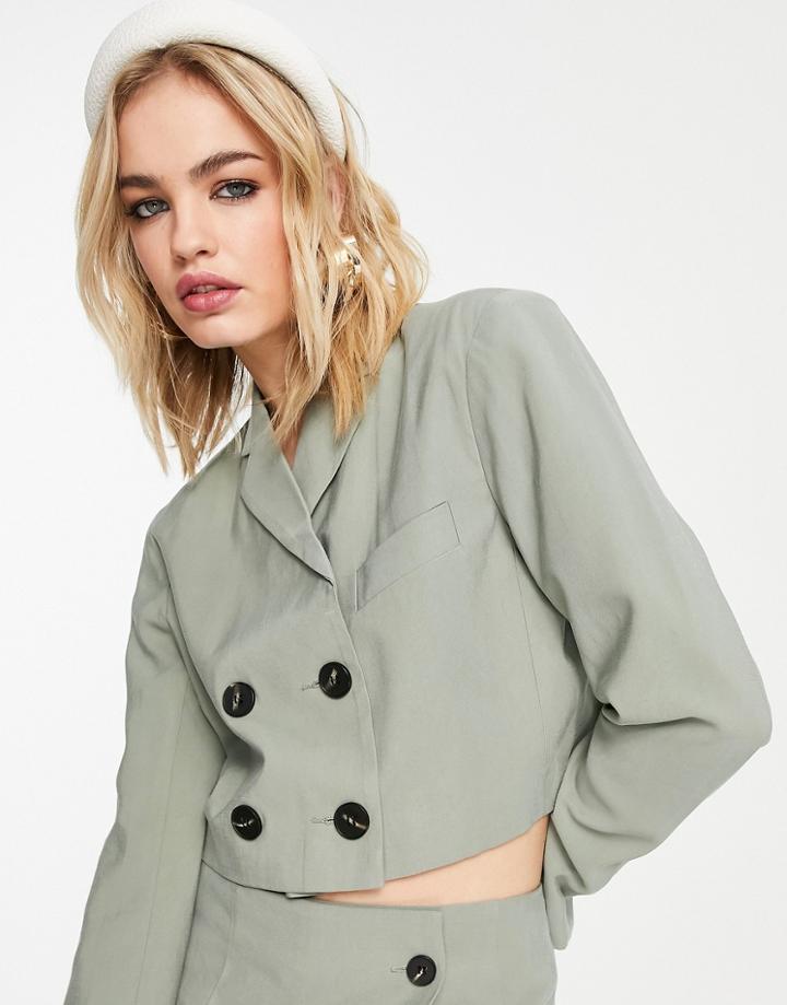 Topshop Crop Blazer In Sage - Part Of A Set-green