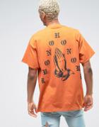 Hnr Ldn Praying Back Print T-shirt In Oversized Fit - Orange
