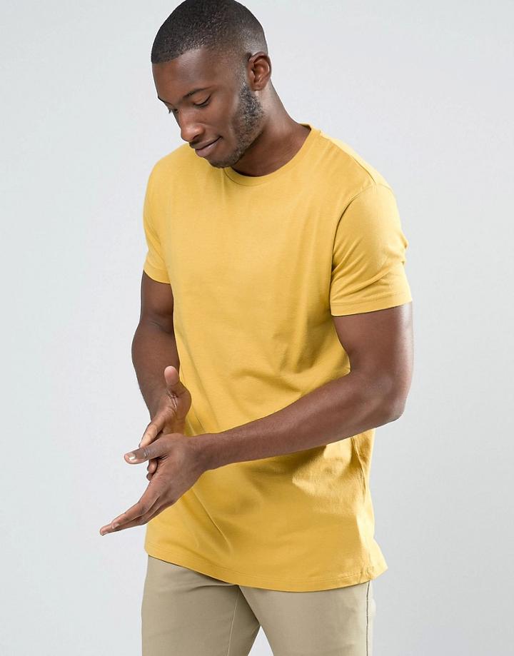 Asos Longline T-shirt In Mustard Yellow - Yellow