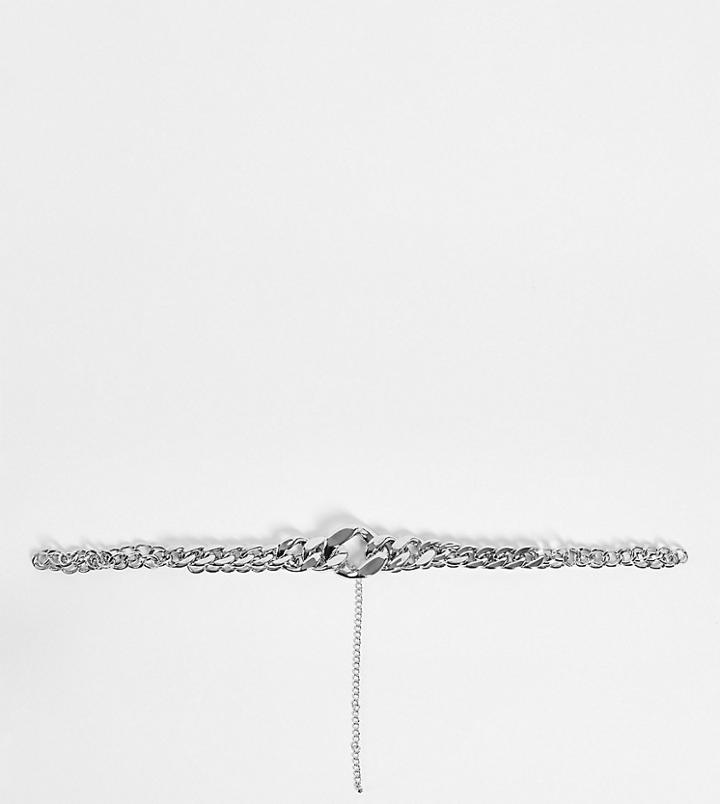 Asos Design Curve Chunky Front Chain Link Waist And Hip Belt In Silver