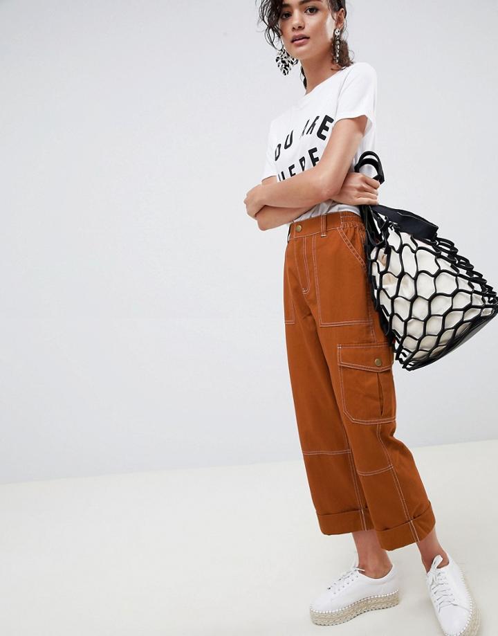 Asos Design Straight Leg Combat Pants - Brown
