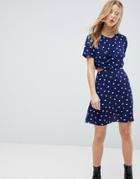 Asos Mini Tea Dress With Cut Out In Heart Print - Multi