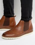 Asos Chelsea Boots In Tan Leather With White Sole - Tan