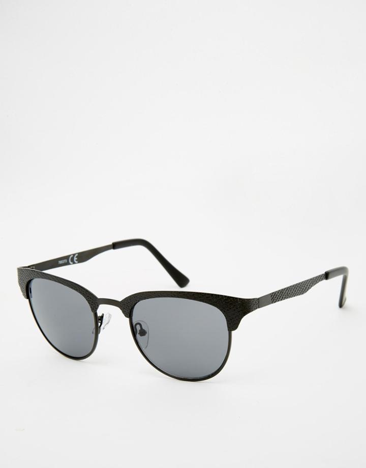 Asos Textured Metal Retro Sunglasses In Black - Black
