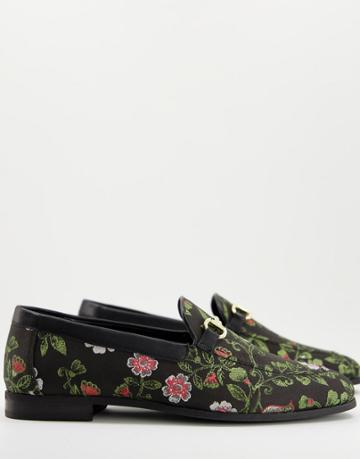 Walk London Joey Snaffle Loafers In Floral Multi Print-black