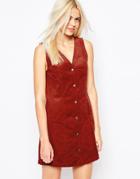 Monki Cord Button Detail Dress - Red