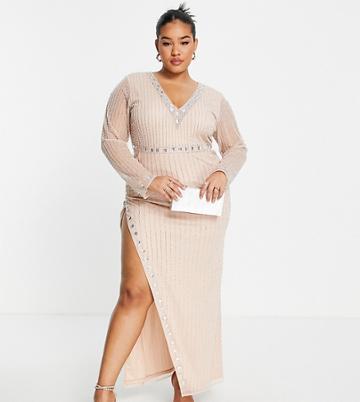 Starlet Plus Exclusive Embellished Thigh Slit Midaxi Dress In Champagne-gold