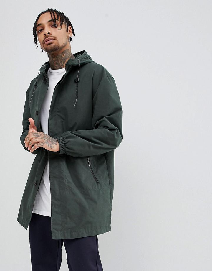 Asos Design Hooded Light Weight Parka In Forest Green