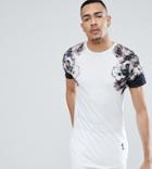 Religion Tall Longline T-shirt With Faded Print Sleeves - White