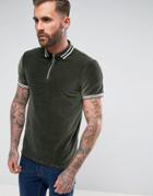 Asos Polo Shirt In Cord With Zip Neck And Tipping - Green