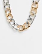 Asos Design Chunky Chain Necklace In Mixed Metal-multi