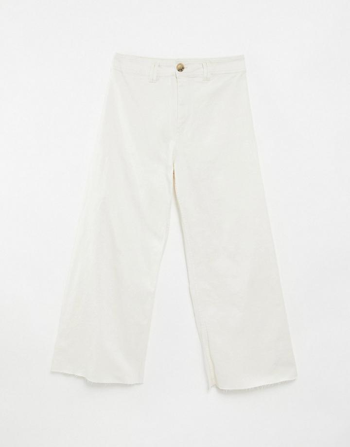 Stradivarius Organic Cotton Cropped Wide Leg Jean In Ecru-white