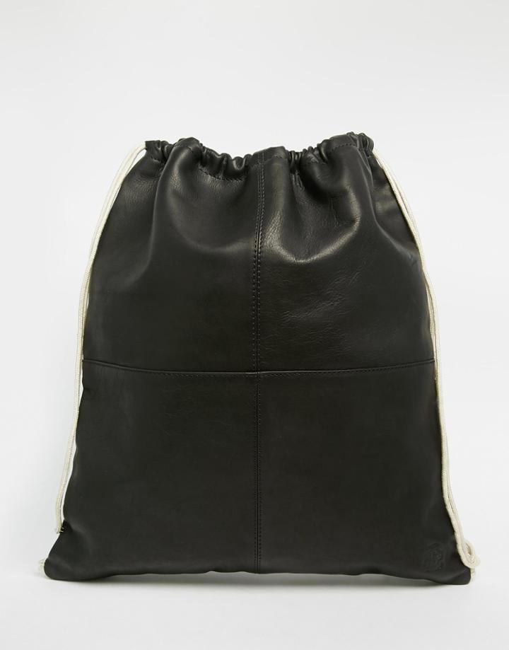 Lyle & Scott Leather Drawstring Backpack - Black
