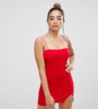 Boohoo Basic Cami Strap Thigh Split Bodycon Dress In Red - Red
