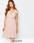 Tfnc Wedding Cold Shoulder Wrap Front Midi Dress - Peach Blush