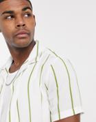 Asos Design Regular Revere Stripe Shirt In White And Beige