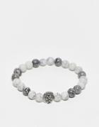 Asos Design Beaded Bracelet In Gray Tone With Lions Head Bead