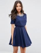 Asos Embellished Cluster Crop Top Mini Dress - Blue