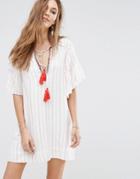Moon River Embroidered Neck Opening Mini Dress - Multi