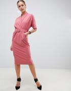 Asos Design Belted Midi Tux Dress - Pink