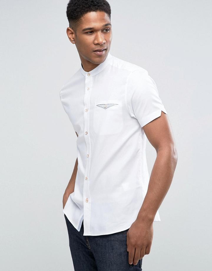 Ted Baker Slim Grandad Short Sleeve Shirt - White
