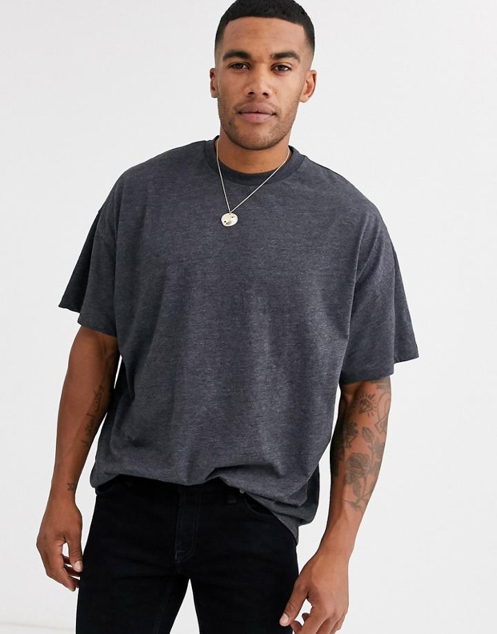 Asos Design Oversized Longline T-shirt With Crew Neck In Charcoal Marl-gray