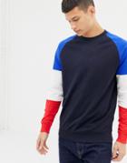 Only & Sons Crew Neck Sweat With Contrast Color Block Sleeves-navy