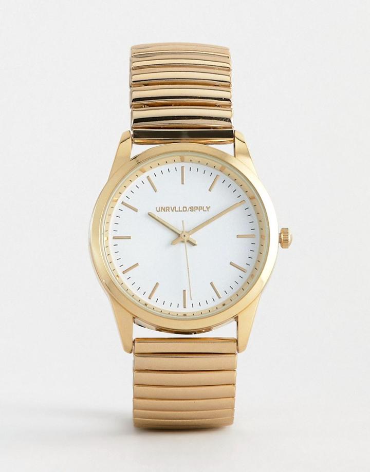 Asos Design Expander Bracelet Watch In Gold - Gold