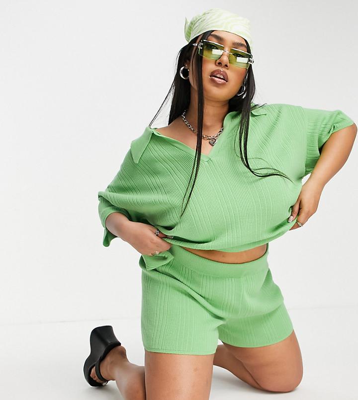 Asos Design Curve Matching Knit Shorts In Green