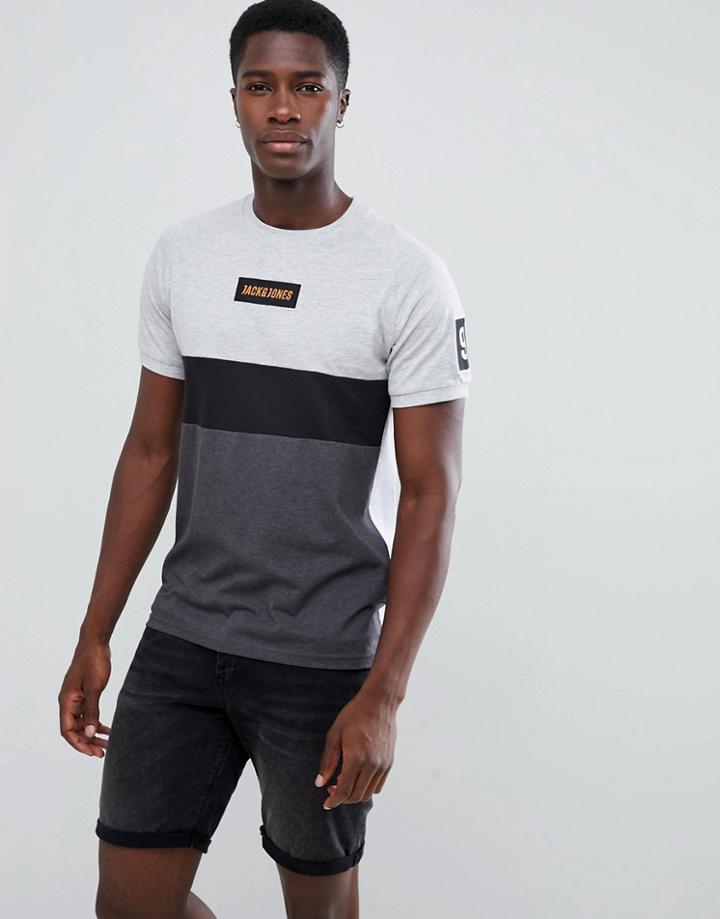 Jack & Jones Core T-shirt With Block Panels And Brand Badge - Gray