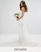 Amelia Rose Bridal Embellished Bandeu Maxi Dress With Button Back - Cream