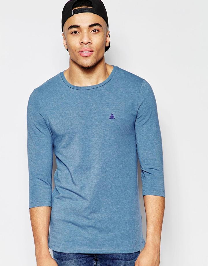 Asos Muscle 3/4 Sleeve Top With Embroidery - Blue